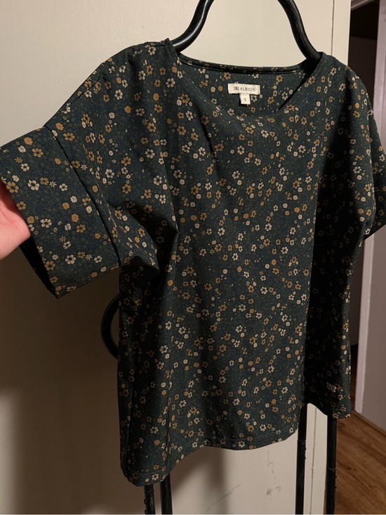 Albion Tops - Albion Dark Green Floral Boxy Swim Top with Mustard & Cream Blossoms